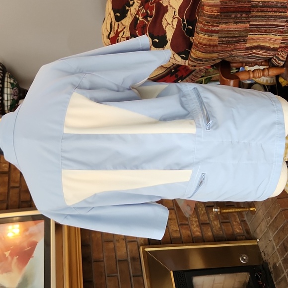Club Ride Baby Blue & Cream Zippered And Button Front Camp Style Shirt 3 Pockets - Picture 5 of 14